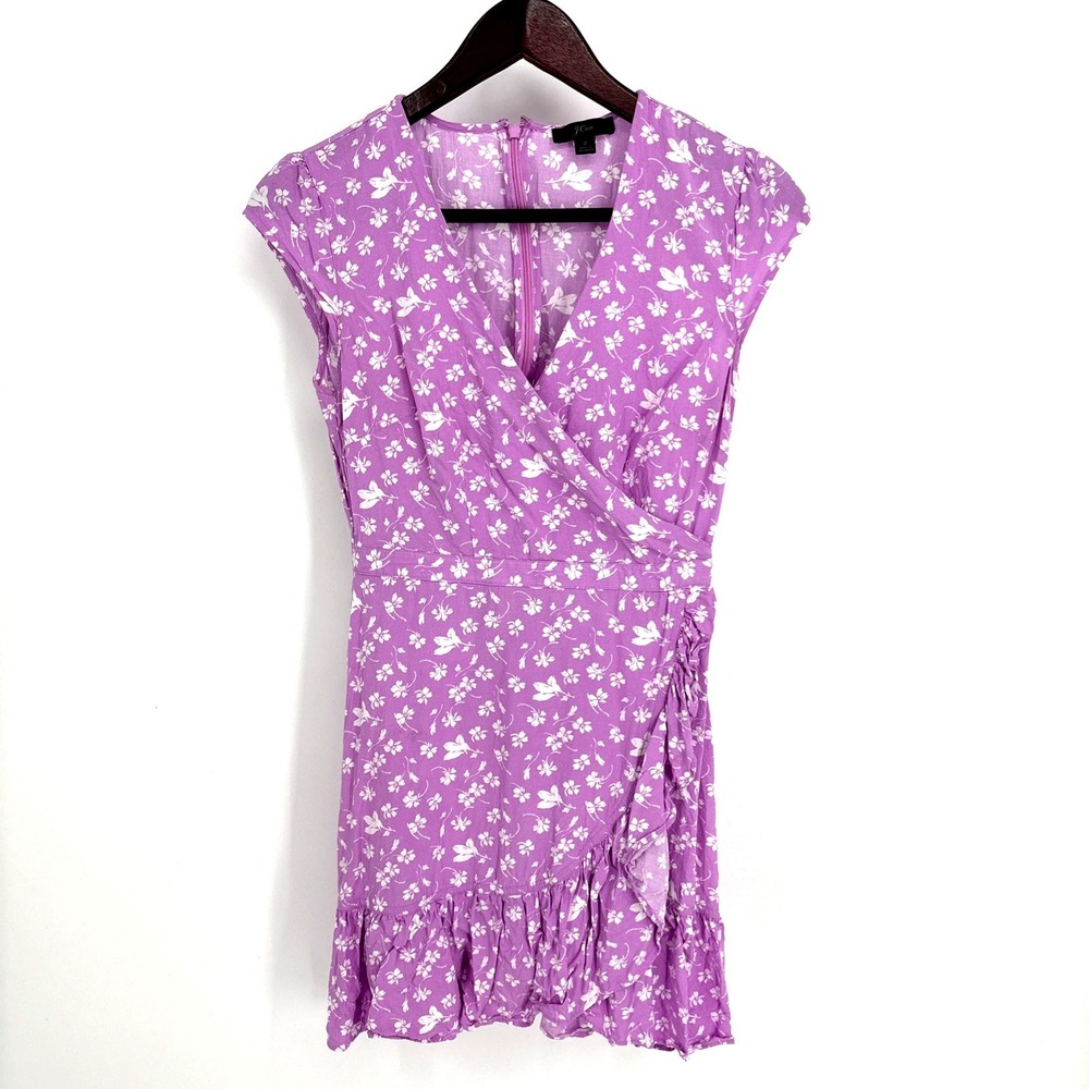 J. Crew Women's Pink Floral Print V-Neck Faux Wrap Dress size 2 Feminine Preppy
